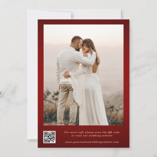 Retro We Do Crimson Red Gold QR Code Bruiloft Kaart (Achterkant)