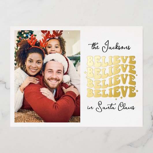 Retro we geloven in Santa Christmas familie foto Folie Feestdagen Briefkaart (Voorkant)