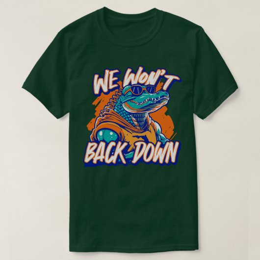 Retro We Wont Back Down Blauw en Sinaasappel Gator T-shirt (Design voorkant)