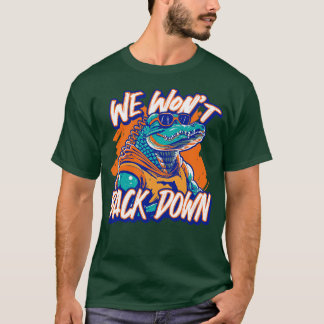 Retro We Wont Back Down Blauw en Sinaasappel Gator T-shirt