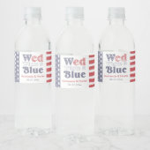 Retro Wed Wit Blauw Achtertuin Bruiloft Douche Waterfles Etiket (Flessen)