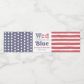 Retro Wed Wit Blauw Achtertuin Bruiloft Douche Waterfles Etiket (Enkel label)