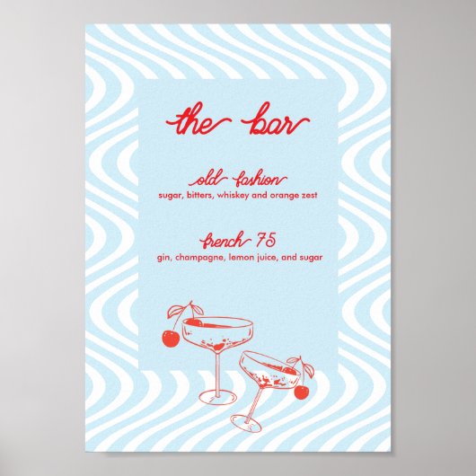 Retro Wedding Bar Sign - Blauwe golf Poster (Voorkant)