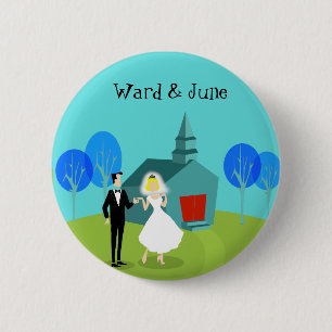 Retro Wedding Couple Button