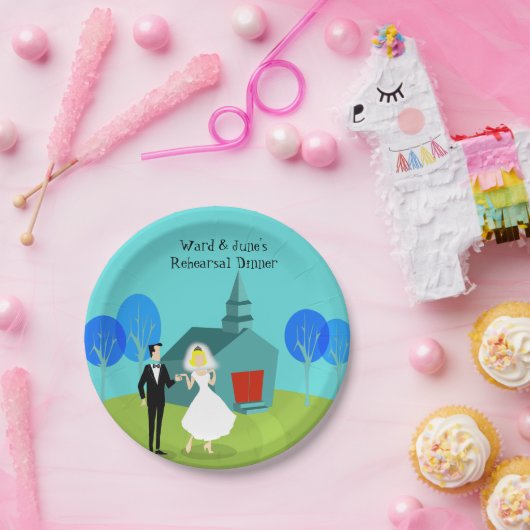 Retro Wedding Couple Rehearsal Borden binnenpapier Papieren Bordje (Feest)