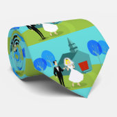 Retro Wedding Couple Stropdas (Opgerold)