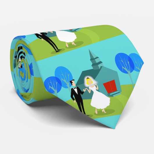 Retro Wedding Couple Stropdas (Opgerold)