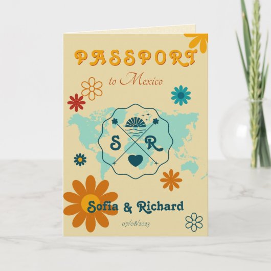 Retro Wedding Destination Passport Map QR Code (Voorkant)