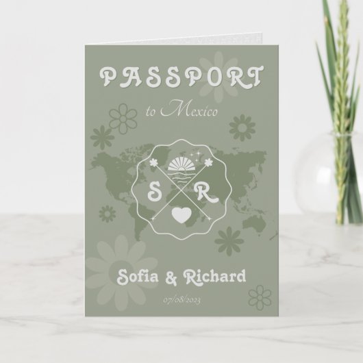 Retro Wedding Destination Passport Map QR Code (Voorkant)