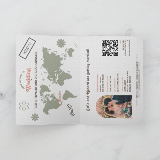Retro Wedding Destination Passport Map QR Code (Binnen)