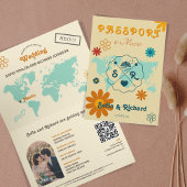Retro Wedding Destination Passport Map QR Code
