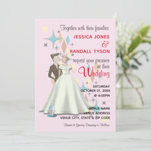 Retro Wedding Kaart 5"x7" (Staand voorkant)