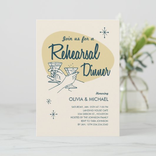 Retro Wedding Rehearsal Dinner Invitations Kaart (Staand voorkant)