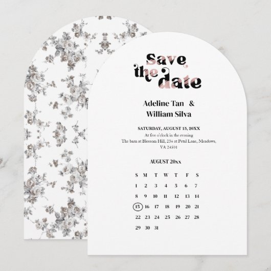 Retro Wedding Save the Date Calendar | 70s themed Kaart (Voorkant / Achterkant)