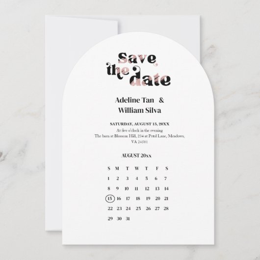 Retro Wedding Save the Date Calendar | 70s themed Kaart (Voorkant)