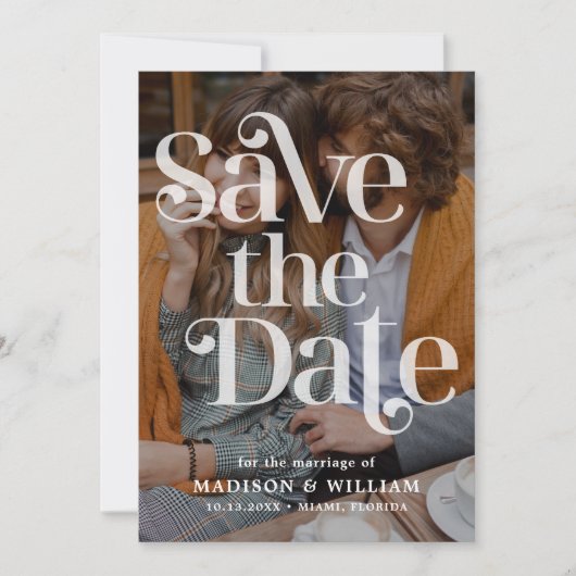 Retro Wedding Sla de datum op QR Code Foto Kaart (Voorkant)