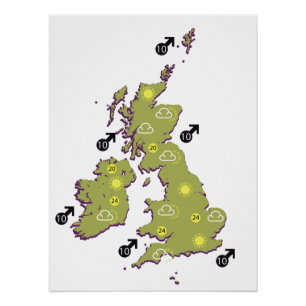 Retro weerkaart van de Britse Eilanden Perfect Poster