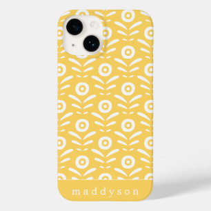 Retro Weide Geel Bloemmotief Persoonlijk Case-Mate iPhone 14 Hoesje