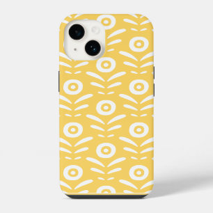 Retro Weide Geel Bloemmotief Persoonlijk iPhone 14 Hoesje