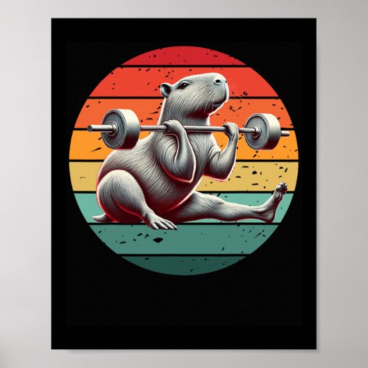Retro Weightlifting Funny Fitness Workout Gym Capy Poster (Voorkant)