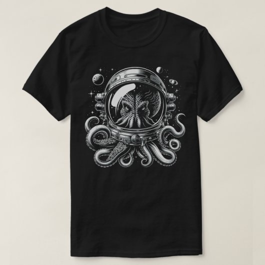 Retro Weird Octopus Space Octopus in helm T-shirt (Design voorkant)