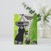 Retro Wekker Dame Collage Briefkaart (Staand voorkant)