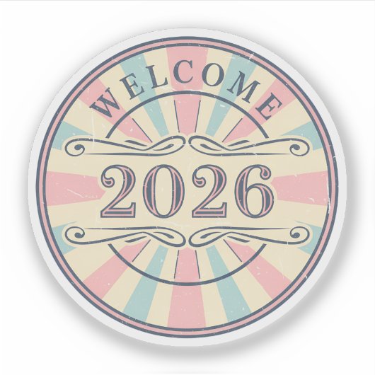 Retro Welcome 2026 New Year Sticker (Voorkant)