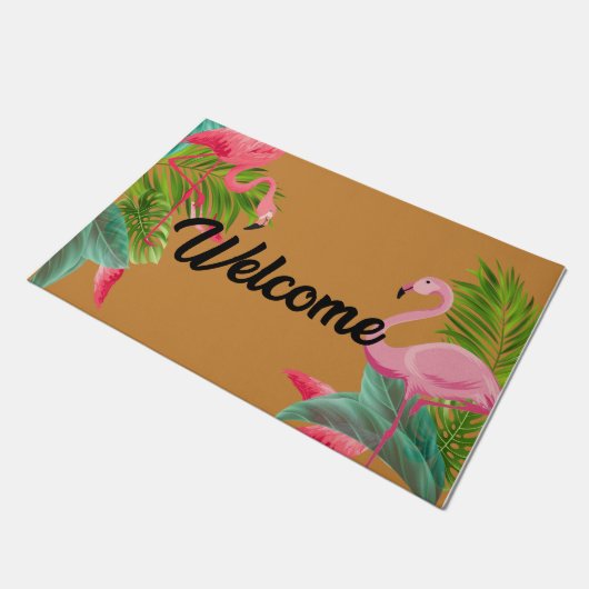 Retro Welcome Tropical Flamingos Doormat Deurmat (Schuin)