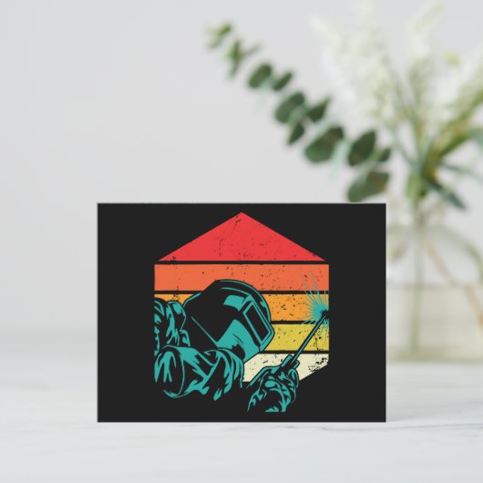 Retro  Welding Helmet Silhouette Welder Gif Briefkaart (Staand voorkant)