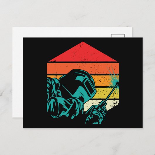 Retro Welding Helmet Silhouette Welder Gif Briefkaart (Voorkant / Achterkant)