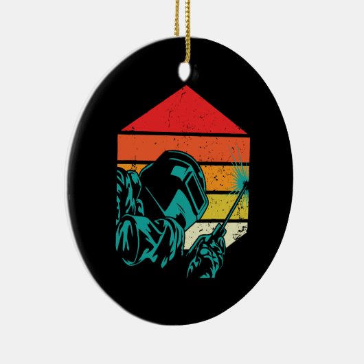 Retro Welding Helmet Silhouette Welder Gif Keramisch Ornament (Rechts)
