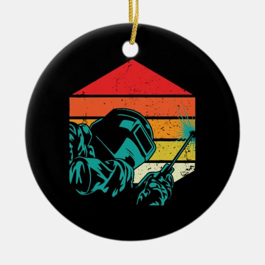 Retro  Welding Helmet Silhouette Welder Gif Keramisch Ornament (Voorkant)