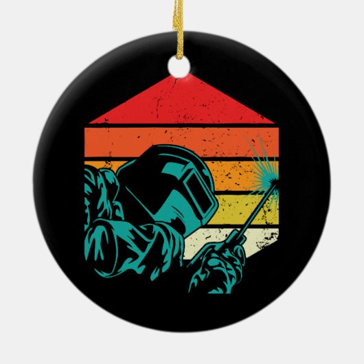 Retro Welding Helmet Silhouette Welder Gif Keramisch Ornament (Achterkant)