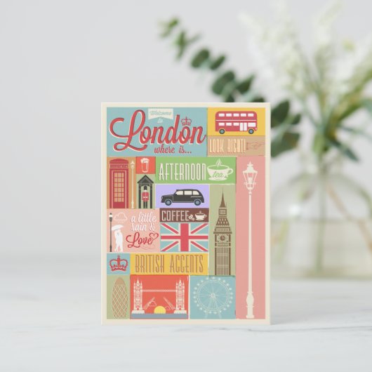 Retro Welkom bij London Travel Briefkaart (Staand voorkant)