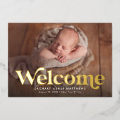 Retro welkom foto foto geboorteaankondiging folie uitnodiging (Voorkant)