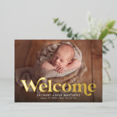 Retro welkom foto foto geboorteaankondiging folie uitnodiging (Staand Voorkant)