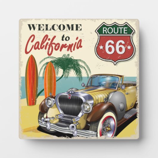 Retro "Welkom in Californië" Route 66 poster, Fotoplaat (Voorkant)
