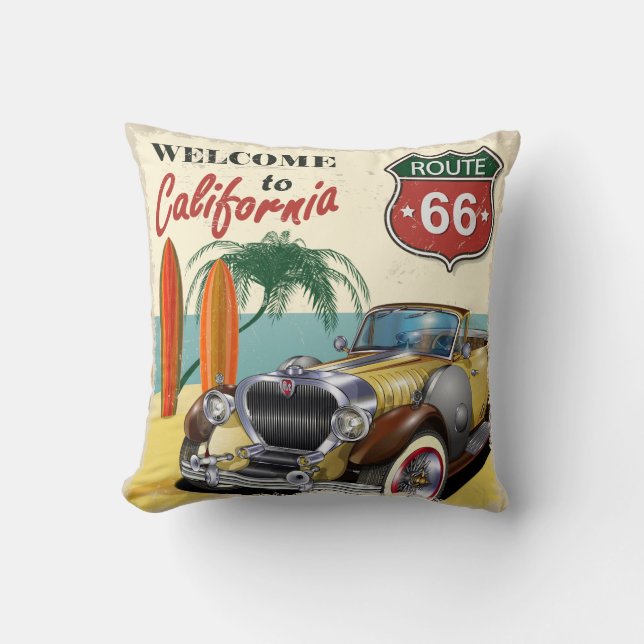 Retro "Welkom in Californië" Route 66 poster, Kussen (Voorkant)