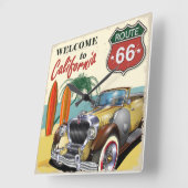 Retro "Welkom in Californië" Route 66 poster, Vierkante Klok (Hoek)