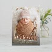 Retro welkom roos goudfoto geboorteaankondiging folie uitnodiging (Staand Voorkant)