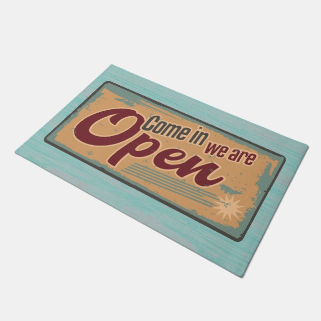 Retro Welkom Teken Open voor Bedrijven Deurmat (Schuin)