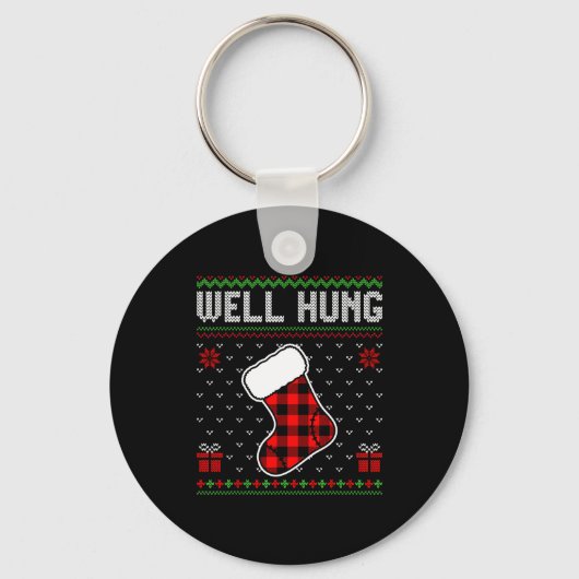 Retro Well Hung Ugly Christmas Sweater Couples Mat Sleutelhanger (Voorkant)