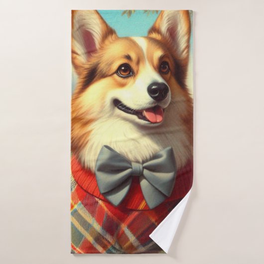 Retro Welsh Corgi Cardigan Schilderij Badhanddoek (Badhanddoek)