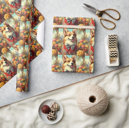 Retro Welsh Corgi Cardigan Schilderij Cadeaupapier (Crafts)