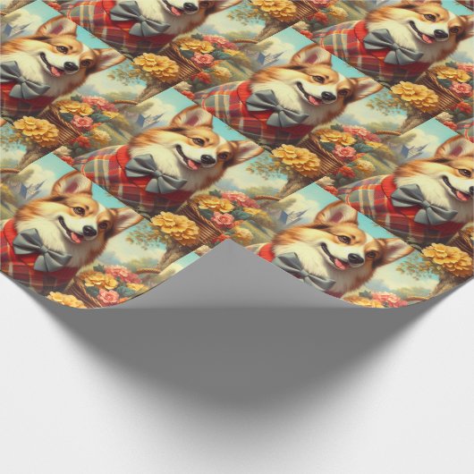 Retro Welsh Corgi Cardigan Schilderij Cadeaupapier (Hoek)