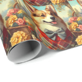 Retro Welsh Corgi Cardigan Schilderij Cadeaupapier (Rol Hoek)