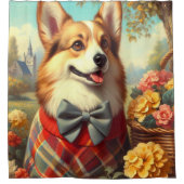 Retro Welsh Corgi Cardigan Schilderij Douchegordijn (Voorkant)