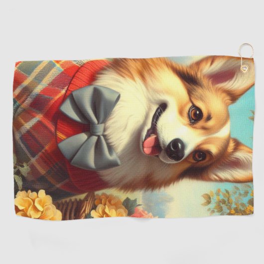 Retro Welsh Corgi Cardigan Schilderij Golfhanddoek (Horizontaal)