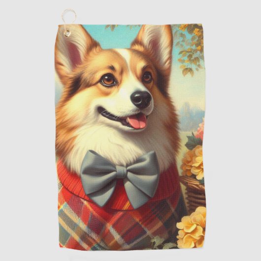 Retro Welsh Corgi Cardigan Schilderij Golfhanddoek (Voorkant)