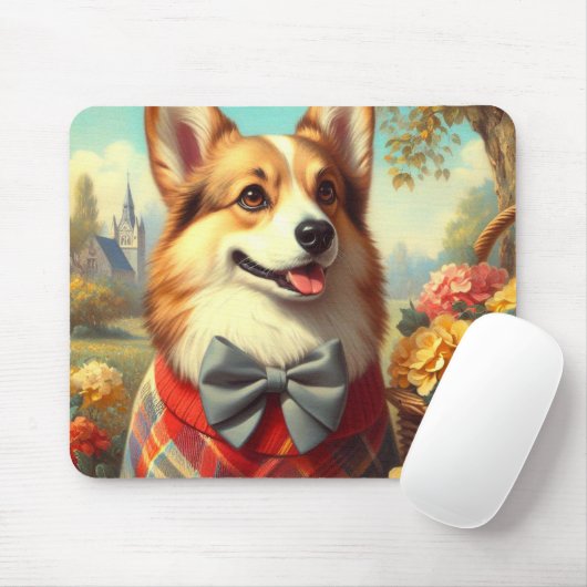 Retro Welsh Corgi Cardigan Schilderij Muismat (Met muis)